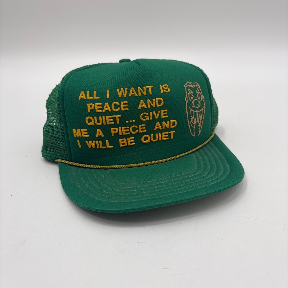 Vintage Rope Hat Cap Give Me Piece And Ill Be Quiet Humor Green Snapback